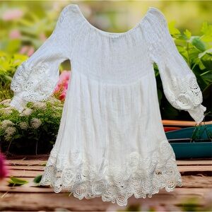 Petal Roz White Lace Boho Dress Size Large